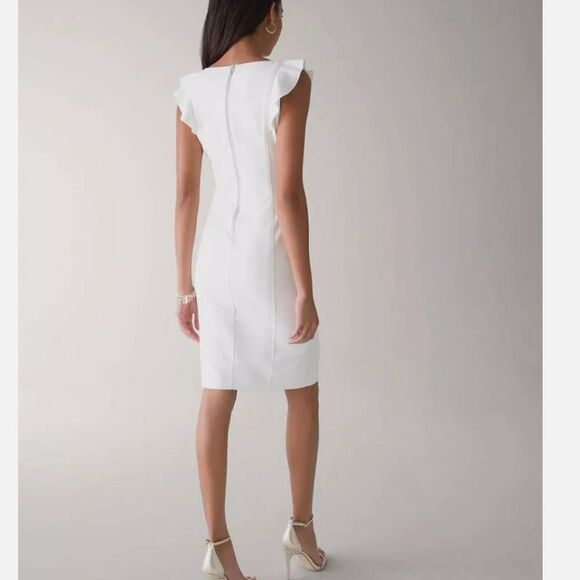 White House Black Market Ruffle-Shoulder Sheath Dress size 6 Flutter Sleeve - Picture 6 of 9
